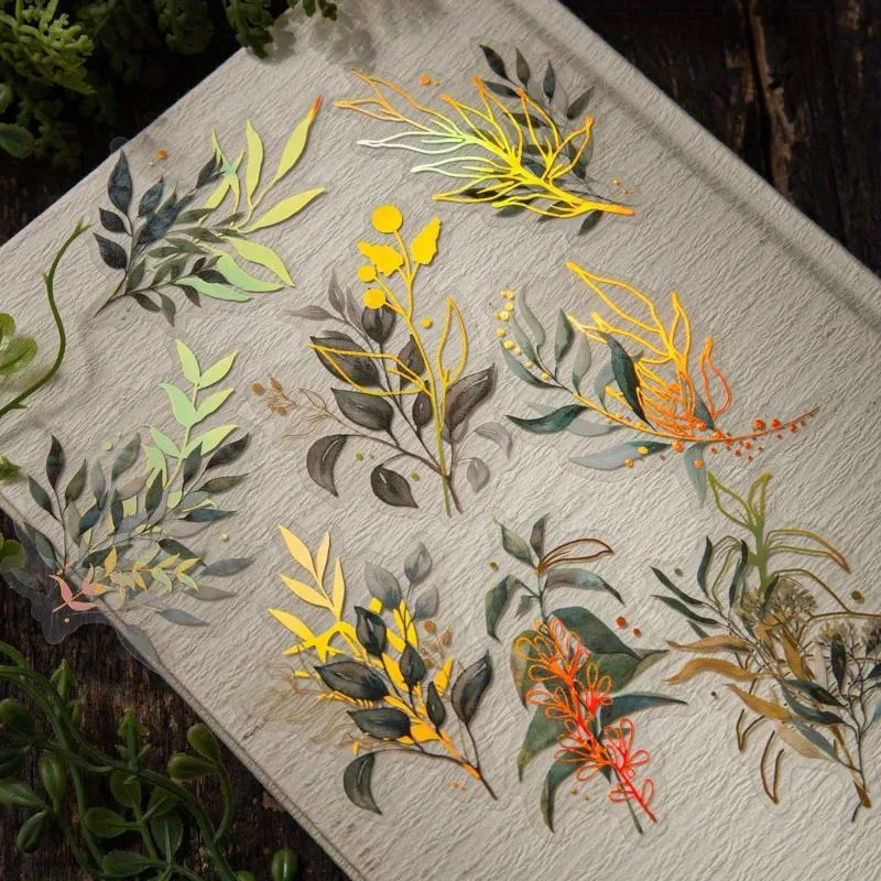 Gold Foil Flakes - Adhesivos botánicos vintage con motivos florales